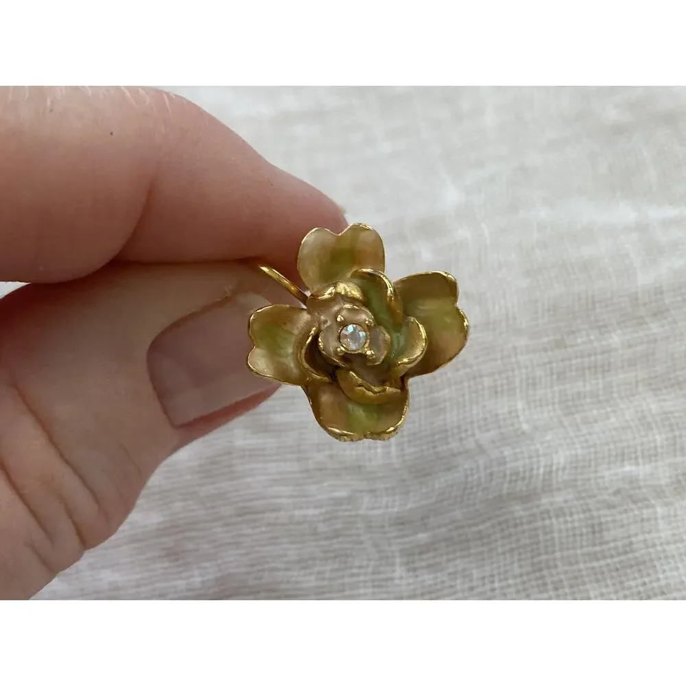 Joan Rivers Earrings Gold Tone Pastel Enamel Flower Dangle Drop Vintage‎ Y2K